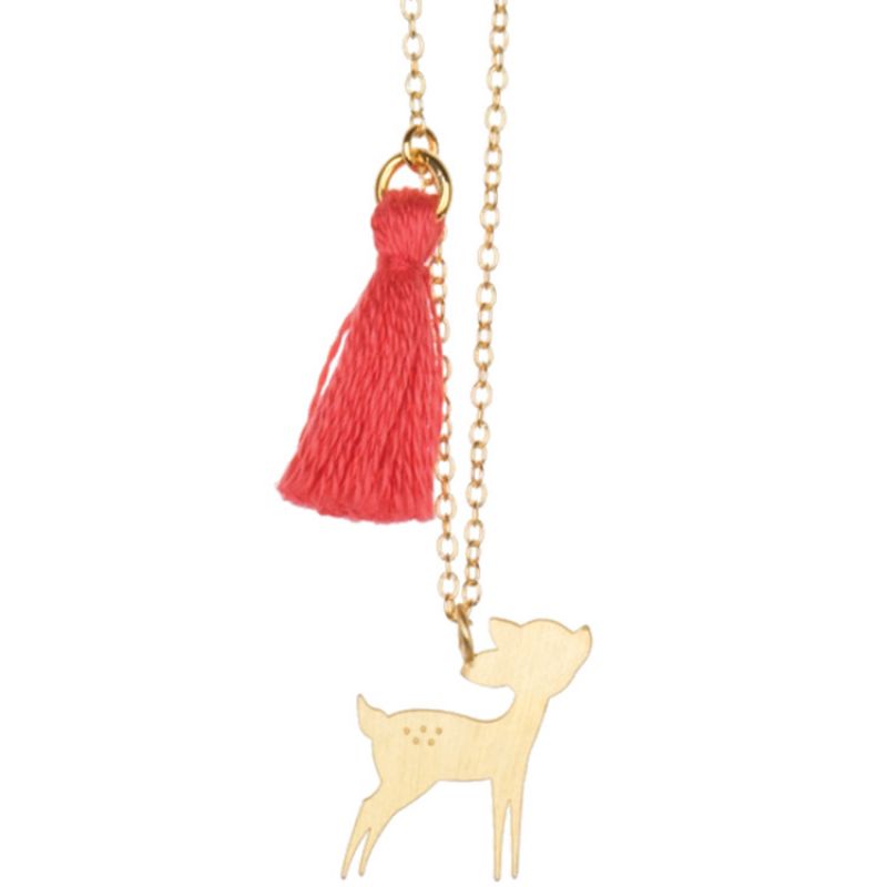 Collier faon avec pompon corail (vermeil doré) Coquine