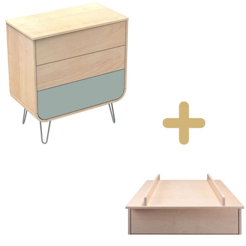 Commode à langer 3 tiroirs Galopin bois-bleu pieds fil bleu Sauthon Original