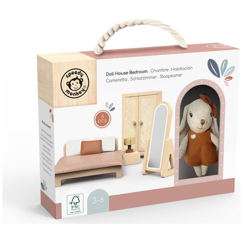 Chambre pour maison de poupée avec lapin Speedy Monkey Packaging 3