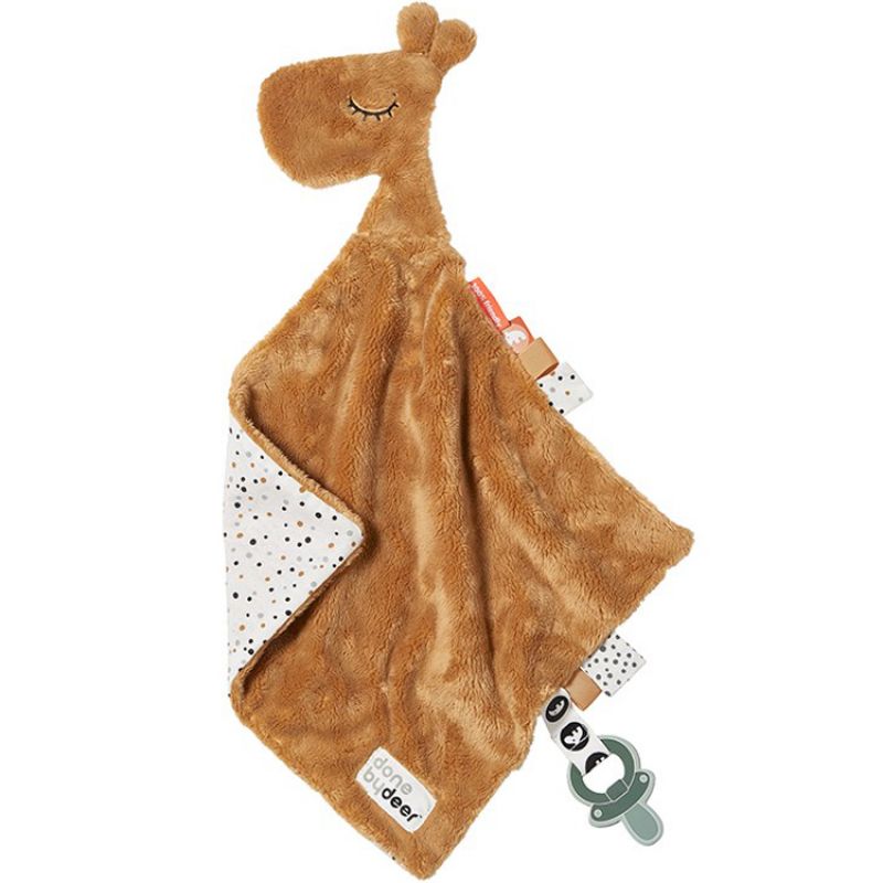 Doudou plat attache sucette Raffi la girafe moutarde (30 cm) Done by Deer Produit 1 grande taille