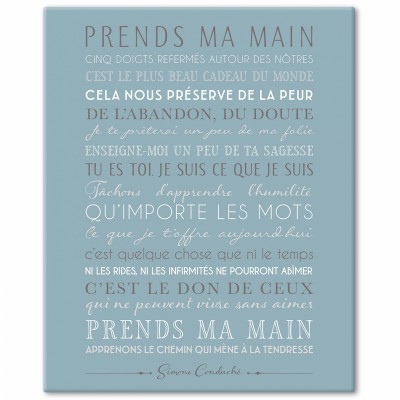 Tableau Prends ma main bleu (33 x 41 cm) Mes Mots Déco