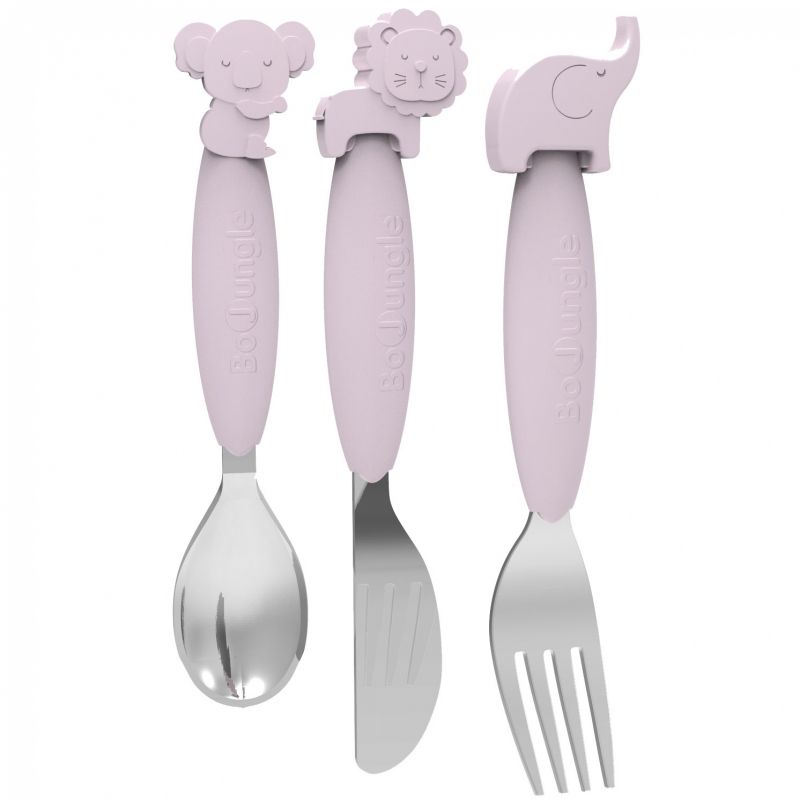 Set couverts en silicone rose Bo Jungle