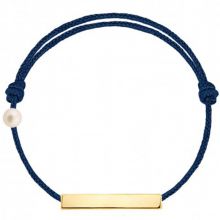 Bracelet cordon Plaque et perle bleu marine (or jaune 750°)  par Claverin