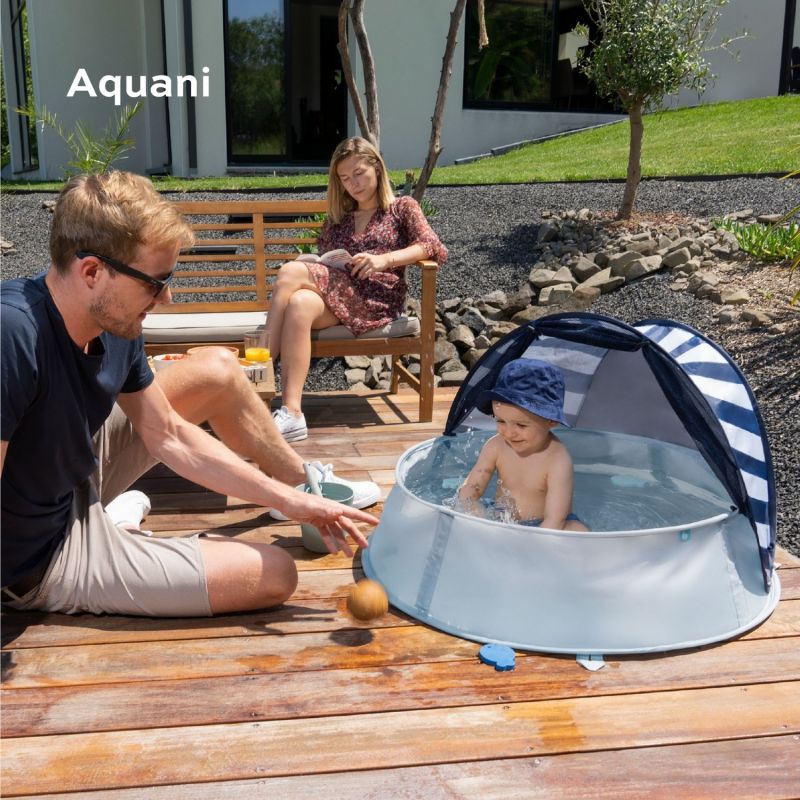 Tente anti-UV piscine 3 en 1 Aquani marinière Babymoov Ambiance 6