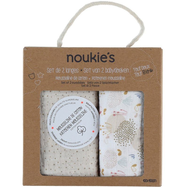 Lot de 2 langes en mousseline de coton bio Lina & Joy (100 x 100 cm) Noukie's