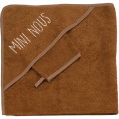 Cape de bain + gant Mini nous Camel (70 x 70 cm) - Trois Kilos Sept