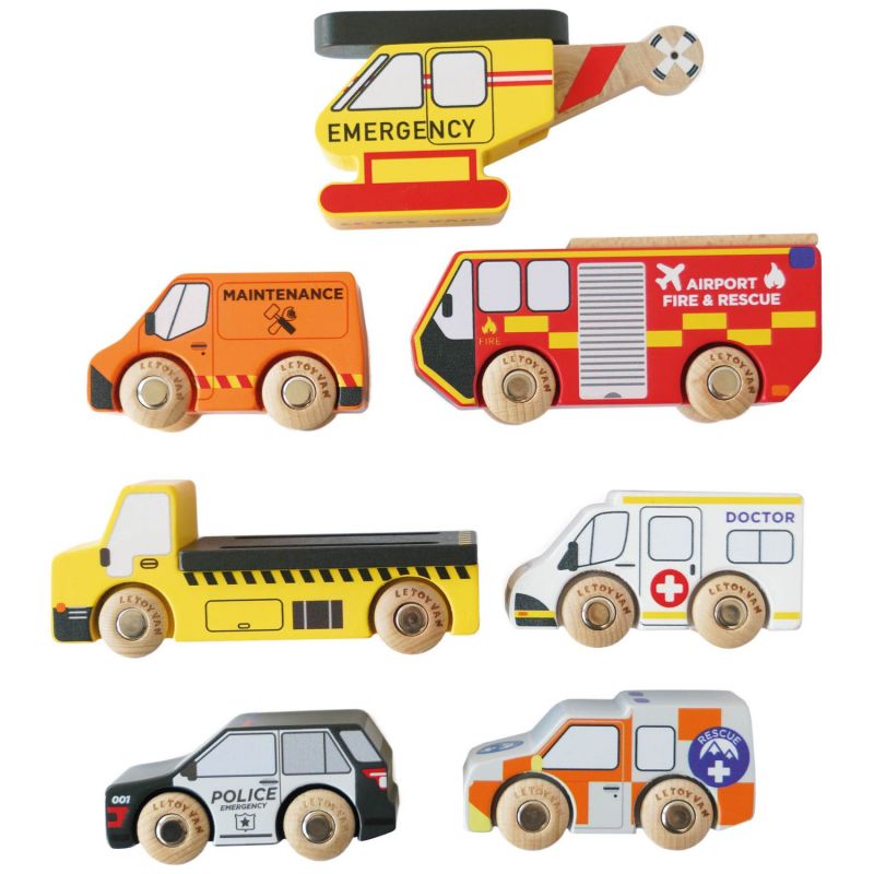 Set de 7 véhicules et hélicoptère de sauvetage en bois FSC Le Toy Van Produit 3