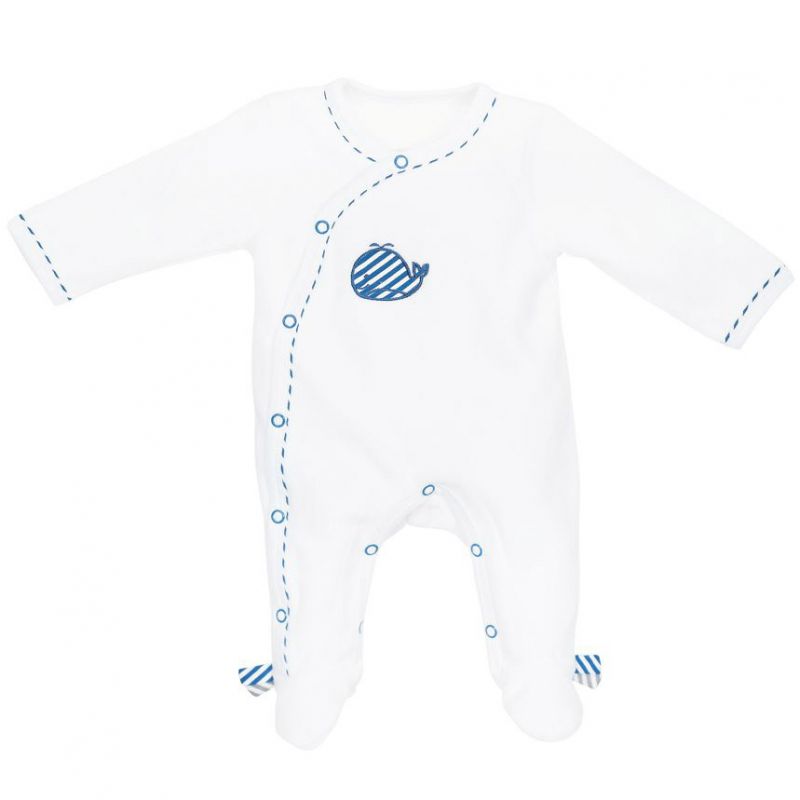 Pyjama chaud velours croisé Blue baleine (1 mois) Sauthon