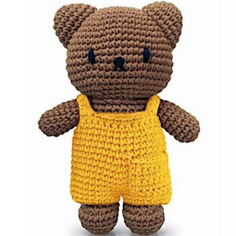 Peluche tricotée Boris salopette jaune (25 cm) Just Dutch