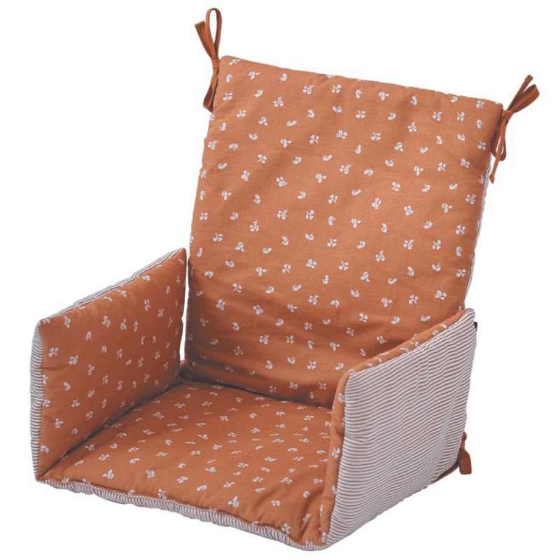 Coussin de chaise haute réversible camel-rayé Candide