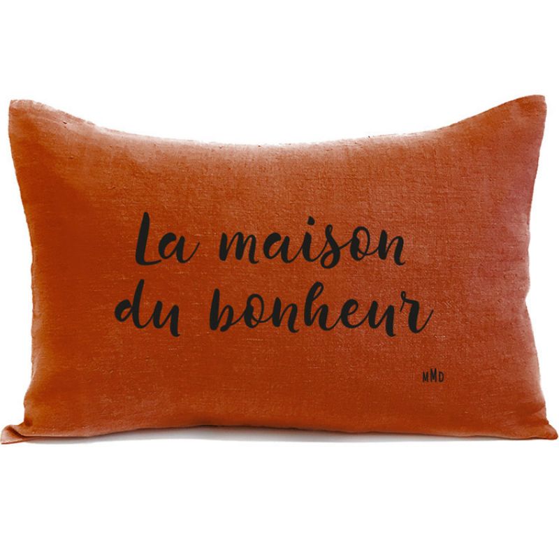 Coussin en lin paprika personnalisable (40 x 60 cm) Mes Mots Déco