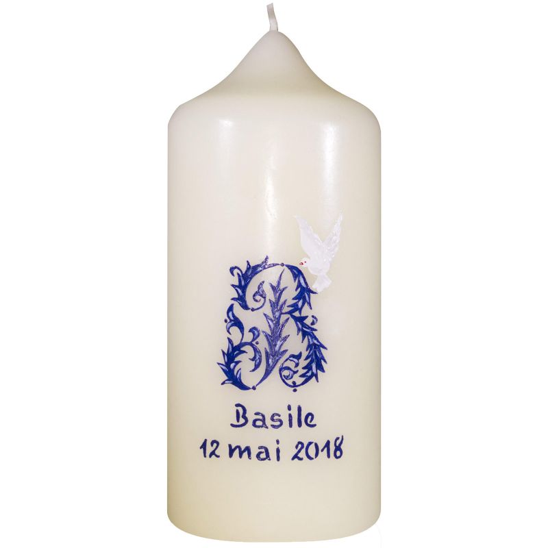 Bougie de baptême Lettrine bleue (personnalisable) Pascale Belenfant Chauveau
