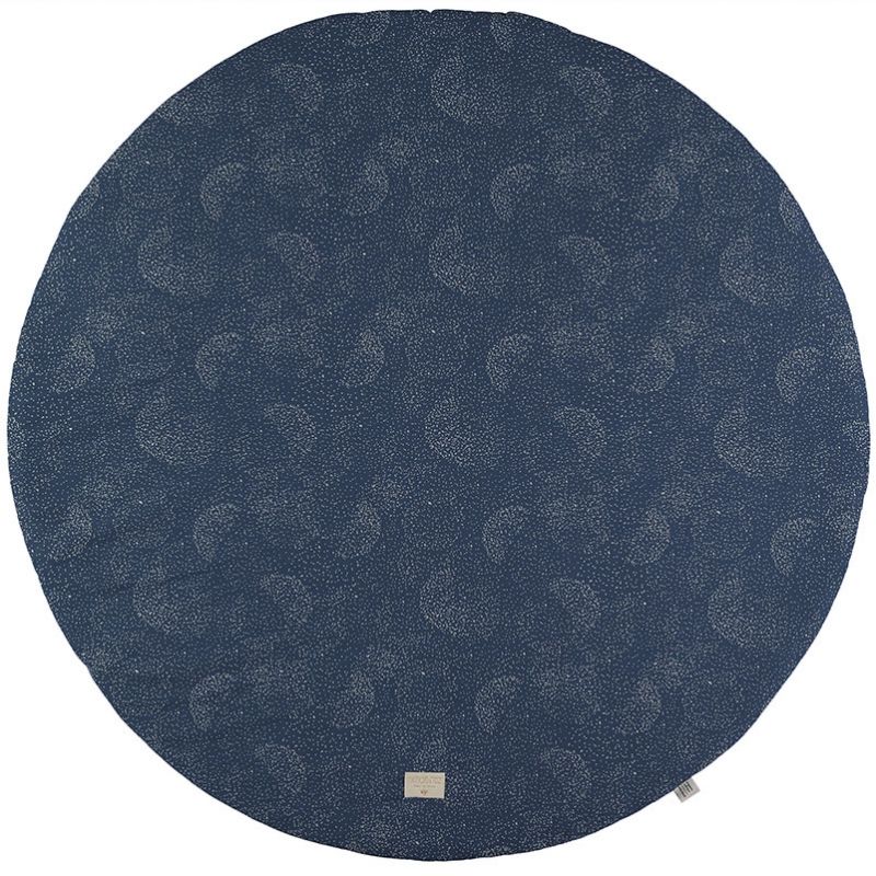 Tapis de jeu rond Full Moon coton bio Gold bubble Night blue (105 cm) Nobodinoz