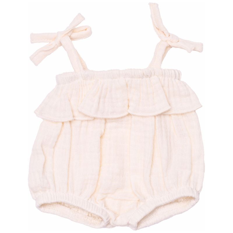 Barboteuse bretelles à volants pour poupée en gaze de coton écru BB & Co Produit 2