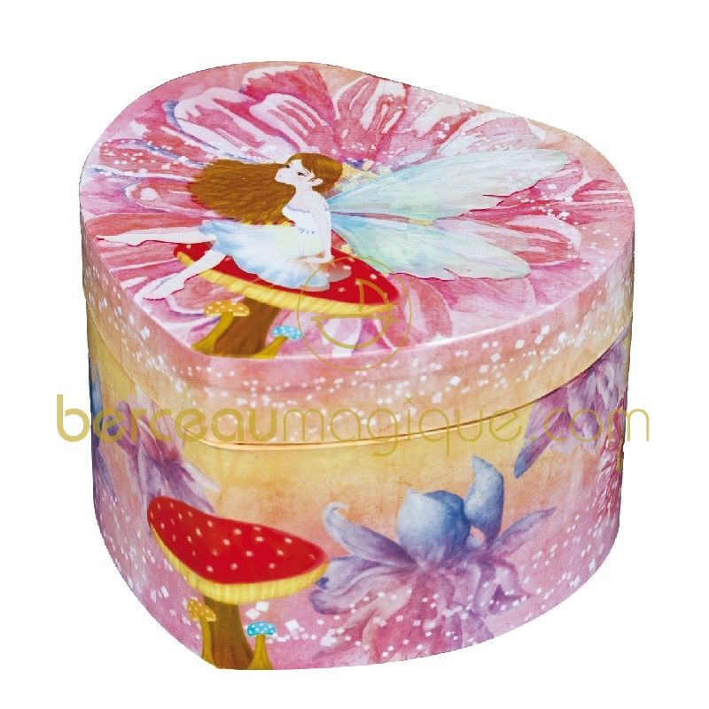 Petite boîte à bijoux musicale coeur Fée rose Trousselier