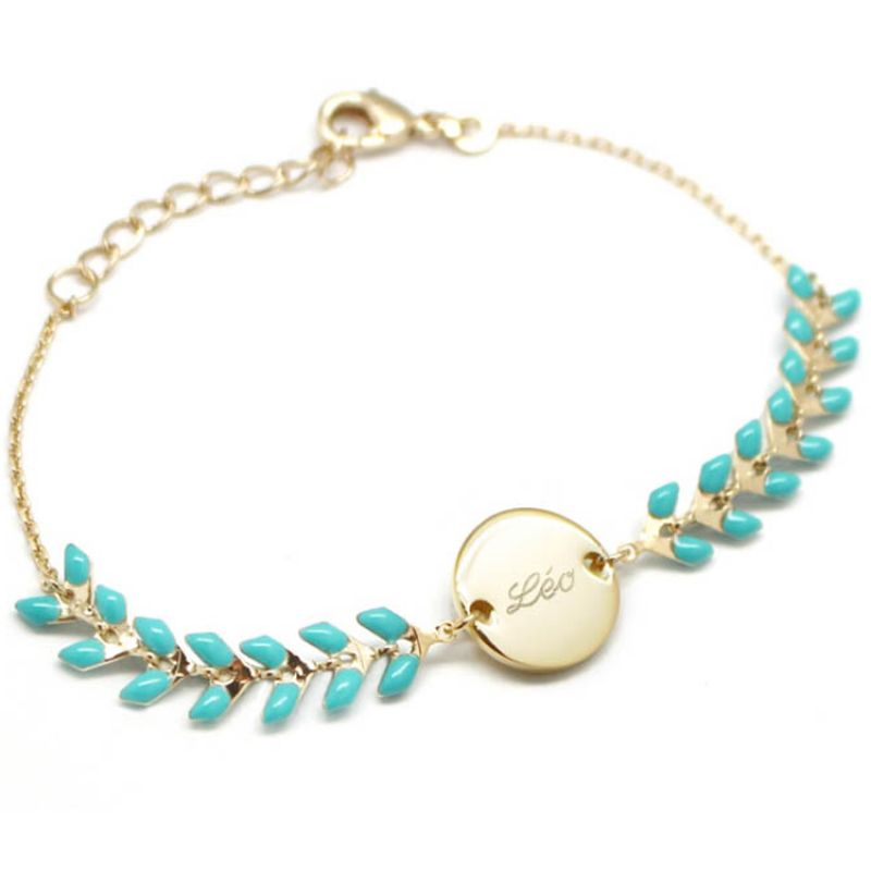 Bracelet épi turquoise personnalisable (plaqué or, émail) Petits trésors