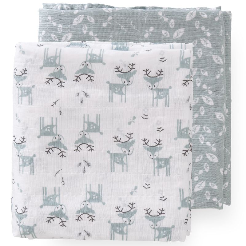 Lot de 2 langes Forêt des cerfs kaki (120 x 120 cm) Fresk