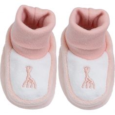 Chaussons en velours rose Sophie la girafe (0-1 mois) - Trois Kilos Sept