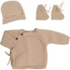 Coffret de naissance brassière, bonnet et chaussons Caramel (0-1 mois) - Trois Kilos Sept