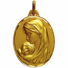 Médaille ovale Maternité 18 mm facettée (or jaune 750°)  par Maison Augis