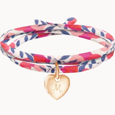 Bracelet enfant Liberty triple tour Mini coeur personnalisable (plaqué or)