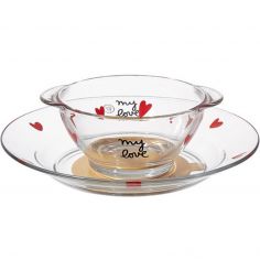 Coffret assiette + bol Duralex Cœur et ventouse - Le Biberon Français
