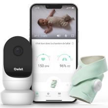 Pack duo babyphone audio avec vidéo Cam 2 et Smart Sock 3 menthe  par Owlet