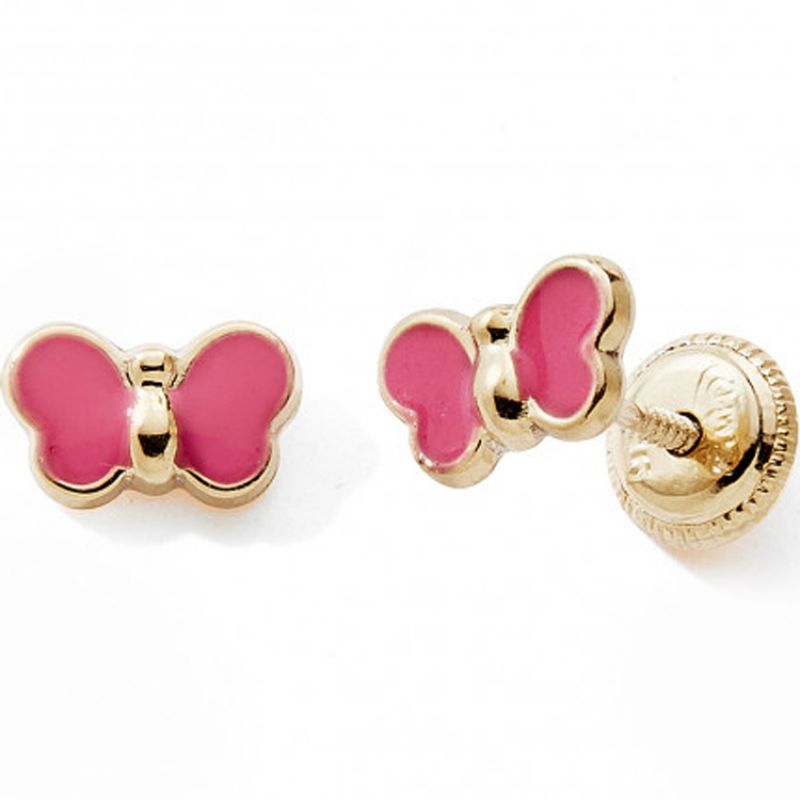 Boucles d'oreilles Papillon rose (or jaune 375°) Baby bijoux