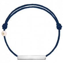 Bracelet cordon Plaque et perle bleu marine (or blanc 750°)  par Claverin