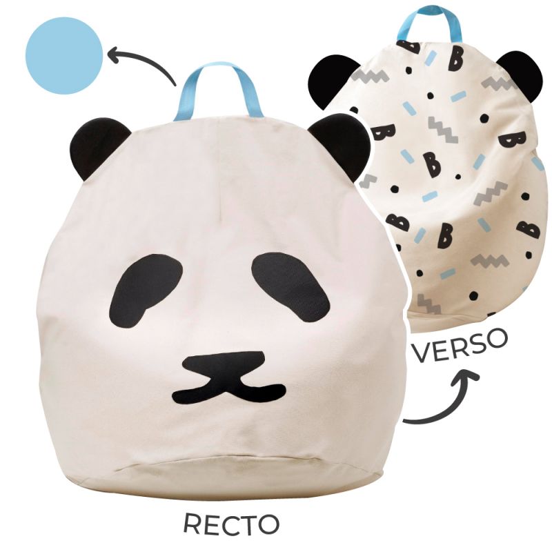 Pouf géant panda et B poignée bleue (80 x 110 cm) BINI