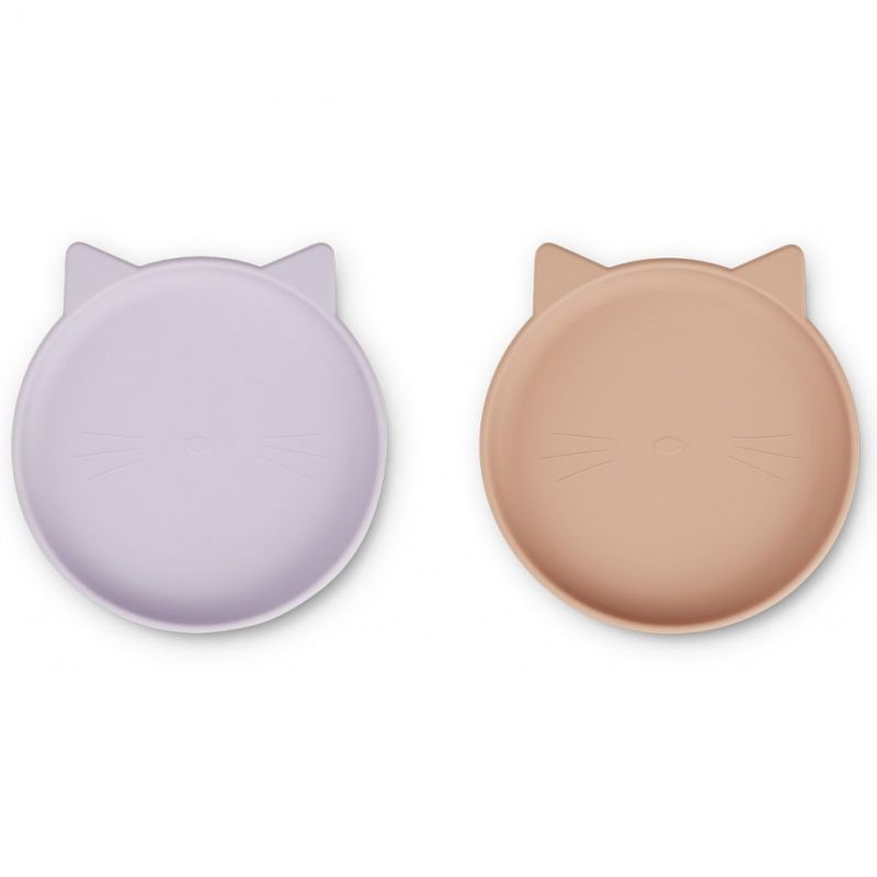 Lot de 2 assiettes en silicone Olivia chat lavender rose mix Liewood