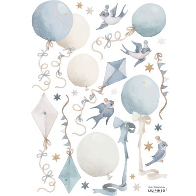 Lilipinso - Planche de stickers A3 Cerfs-volants et ballons bleus