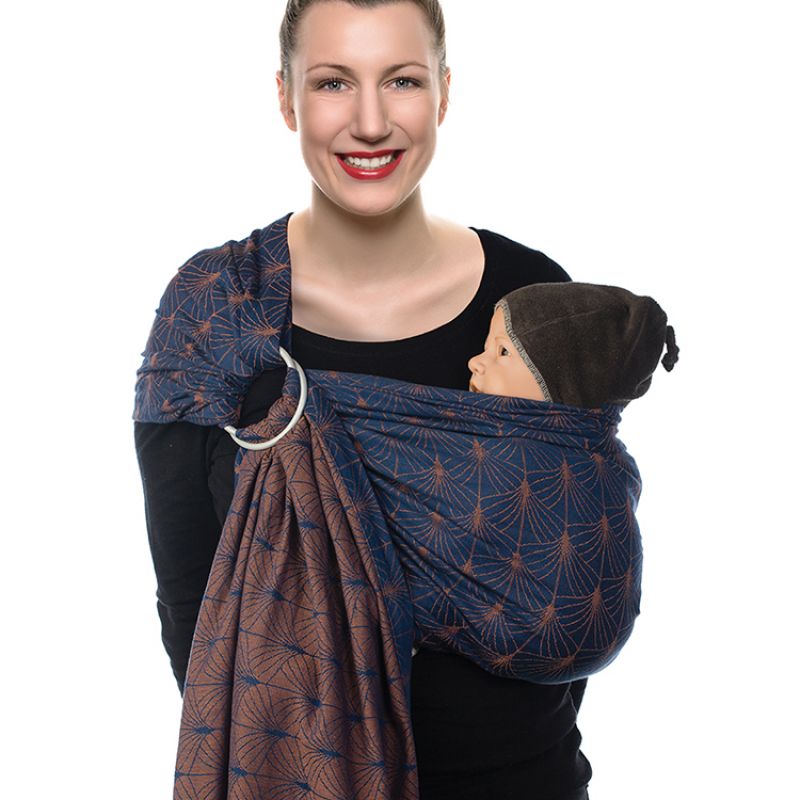 Echarpe de portage BB-Sling Jacquard avec anneaux bleu orné (2,1 mètres) Babylonia carriers