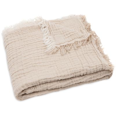 Couverture en gaze de coton Fringe Stripe Biscuit (75 x 100 cm)