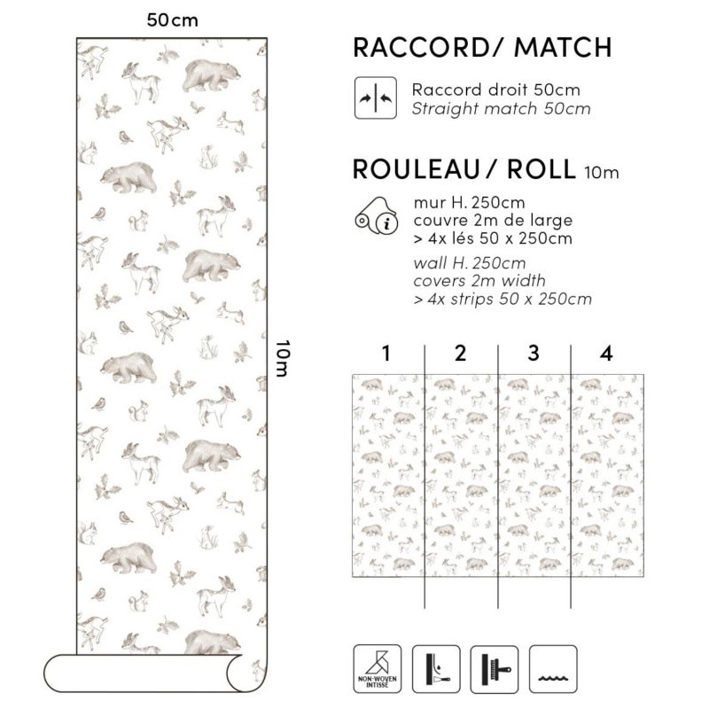 Papier peint Animaux de la forêt sepia (50 cm x 10m)  Lilipinso Produit 3