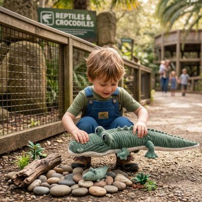 Peluche Croketou le crocodile maman et bébé Vert (57 cm)