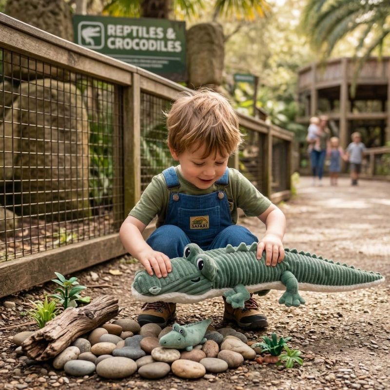 Peluche Croketou le crocodile maman et bébé Vert (57 cm) Les Déglingos Ambiance 1