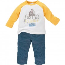 Ensemble tee-shirt manches longues et pantalon Let's go to explore jaune et bleu (24 mois : 86 cm)  par Sucre d'orge
