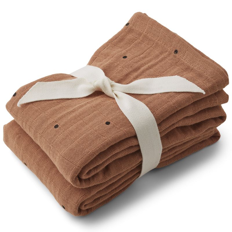 Lot de 2 langes en coton bio Lewis Classic dot Tuscany rose (70 x 70 cm) Liewood