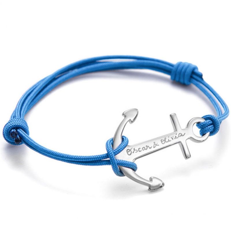 Bracelet enfant sur cordon Ancre personnalisable (argent 925°) Merci Maman