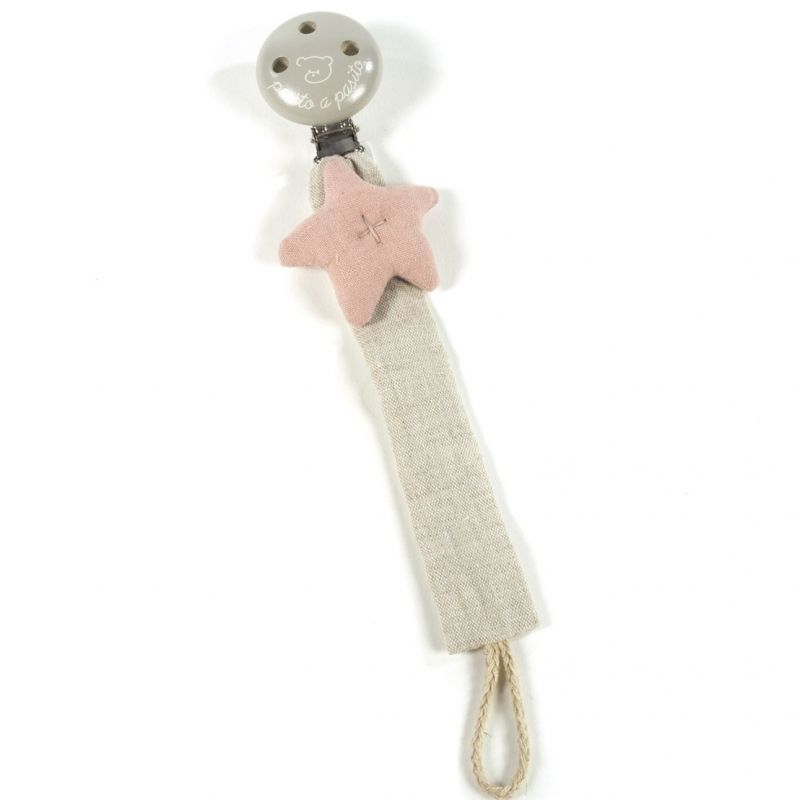 Attache sucette en bois Amelie etoile rose Pasito a pasito