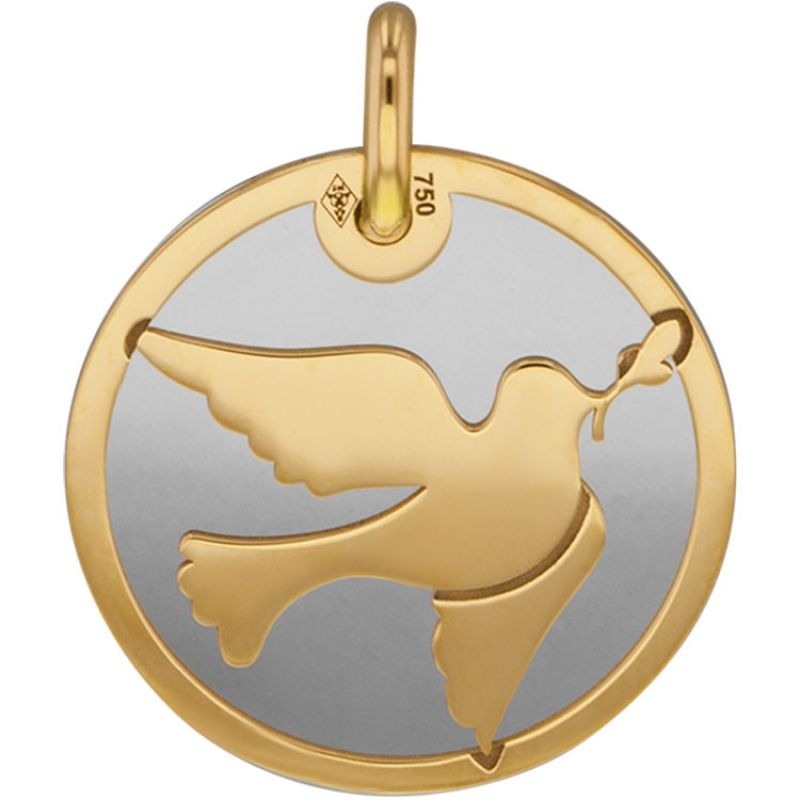 Médaille Colombe personnalisable (acier et or jaune 750°) Lucas Lucor