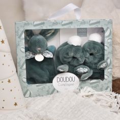 Coffret Chaussons et Doudou Vert Sauge Lapin Doudou