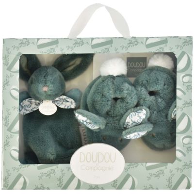 Coffret Chaussons et Doudou Vert Sauge Lapin Doudou  par Doudou et Compagnie