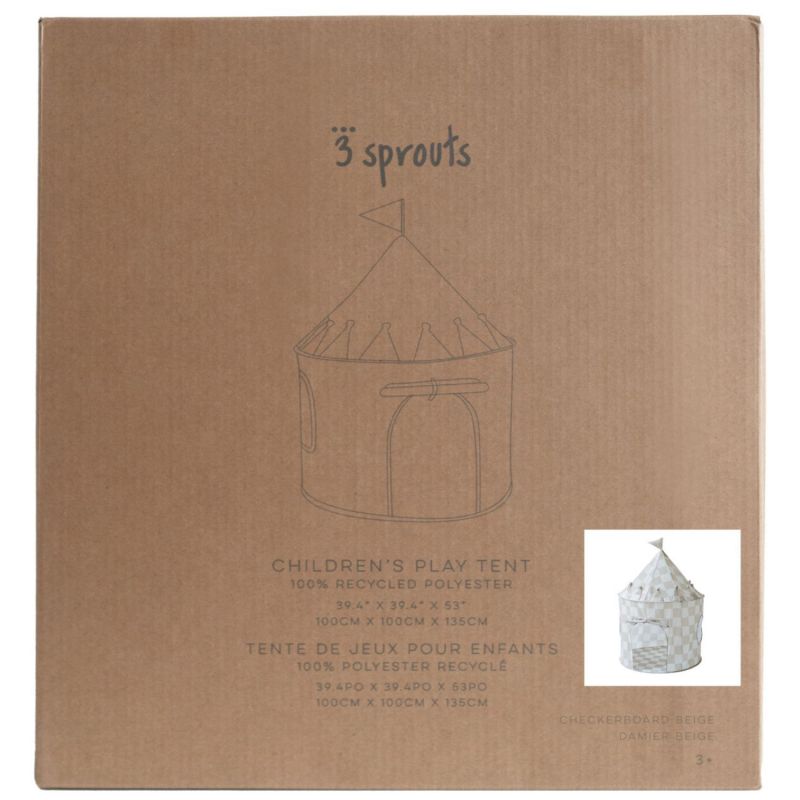 Tente de jeu en tissu recyclé Damier beige 3 sprouts Packaging 5