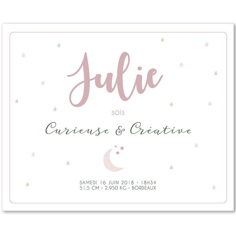 Tableau de naissance Curieuse personnalisable (33 x 41 cm) Mes Mots Déco