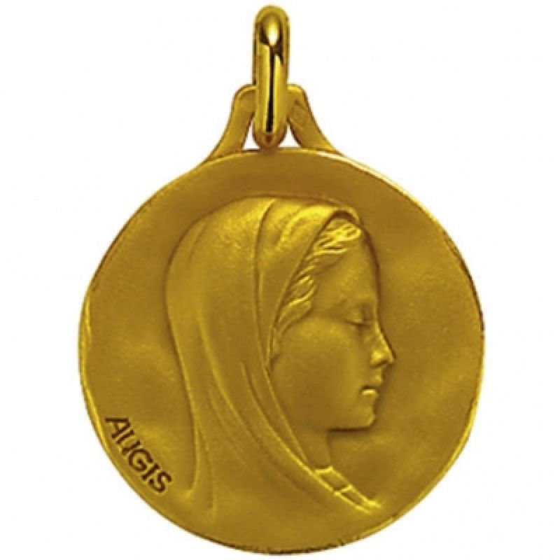 Médaille ronde Vierge profil droit 18 mm (or jaune 750°) Maison Augis