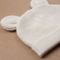 Bonnet de naissance Ours en maille Sable (0-1 mois)