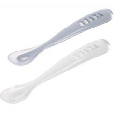 Lot de 2 cuillères silicone 1er âge Duo Galet Bleu nuage - Béaba
