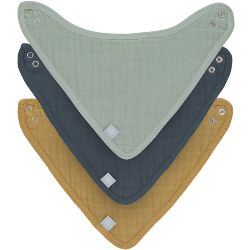 Lot de 3 bavoirs bandanas vert d'eau, bleu et moutarde Lässig
